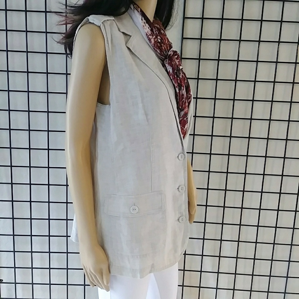 SALE! NEW J.Jill Sz MP Beige Linen Vest - Picture 4 of 8
